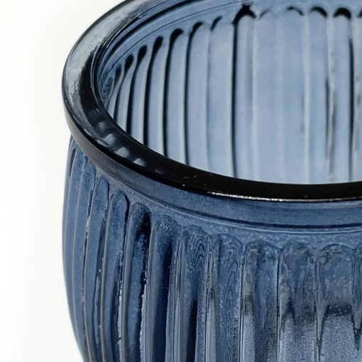 Blue Ribbed Glass Tealight Holder