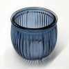 Blue Ribbed Glass Tealight Holder