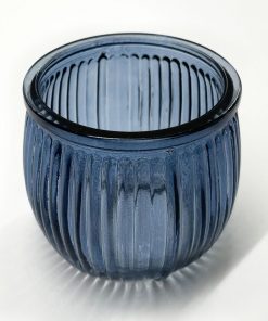 Blue Ribbed Glass Tealight Holder