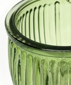 Green Ribbed Glass Tealight Holder