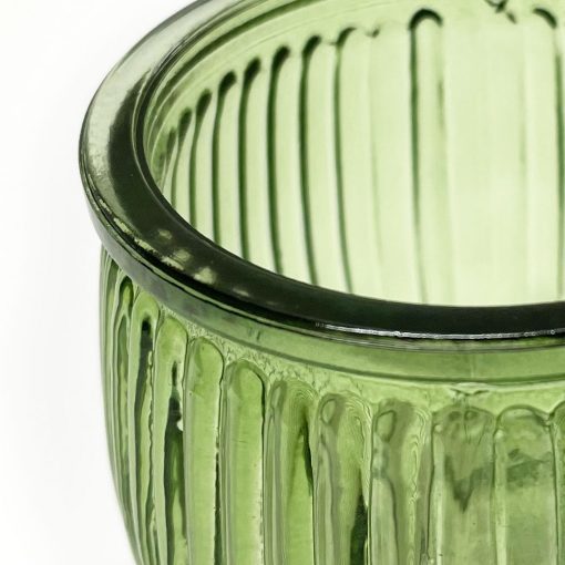 Green Ribbed Glass Tealight Holder