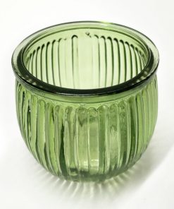 Green Ribbed Glass Tealight Holder