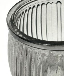 Grey Ribbed Glass Tealight Holder