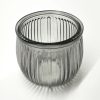 Grey Ribbed Glass Tealight Holder