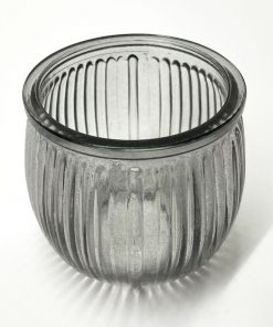 Grey Ribbed Glass Tealight Holder