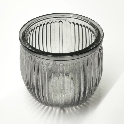 Grey Ribbed Glass Tealight Holder