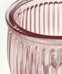 Pink Ribbed Glass Tealight Holder