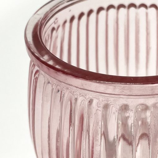 Pink Ribbed Glass Tealight Holder