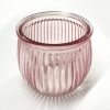 Pink Ribbed Glass Tealight Holder