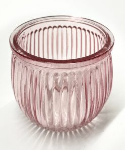 Pink Ribbed Glass Tealight Holder